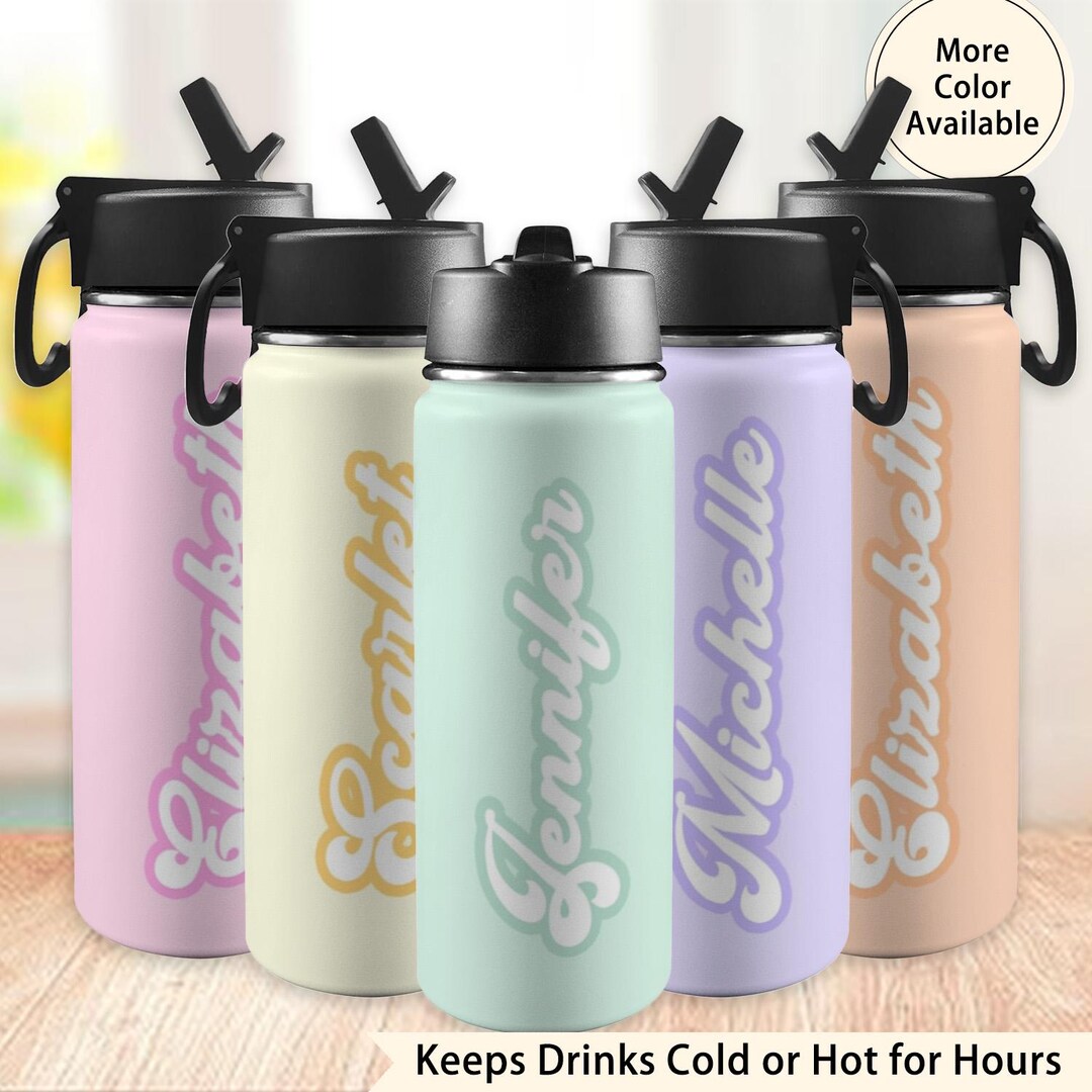 Personalized Name Water Bottle With Straw Lid | Custom Insulated ...
