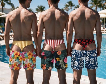 Funny Men's Beach Shorts, Custom Fake Underwear Swim Trunks, Bachelor Party/Birthday Gag Gift for Him