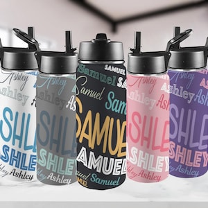 Custom Name Water Bottle with Straw Lid, 18Oz Personalized Insulated Stainless Steel Water Bottle for Kids,Back to School Gifts for Boy Girl