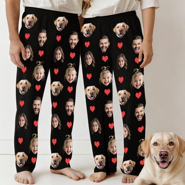 Custom Face Pajama Pants, Personalized Photo Pj Bottom, Mothers or Fathers Day Gift for Women Men