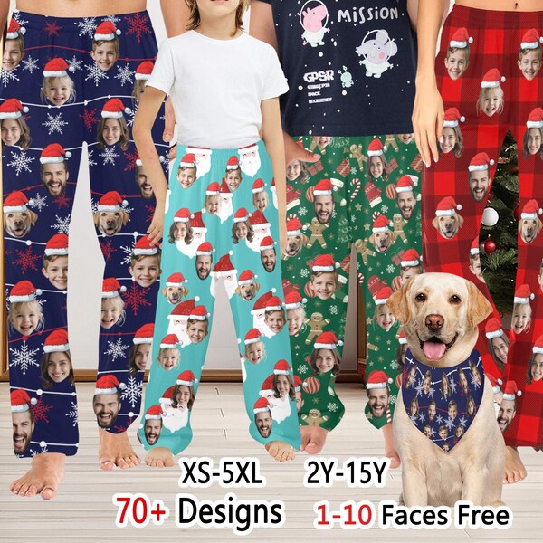 Custom Pajama Pants for Men Women Kids,Personalized Face Pajama Bottoms,Custom Photo Pj Pants, Matching Family Christmas Pajama Bottom