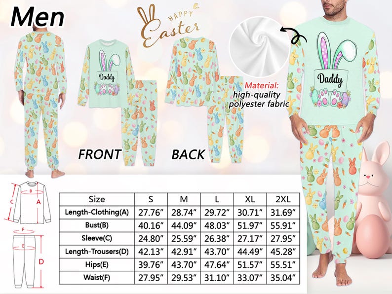 Personalized Easter Bunny Pajamas Set - Custom Name Matching Family Pjs for Boys, Girls, Men & Women, 2026 Spring Sleepwear bild 6