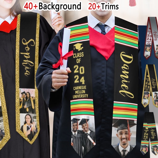 Personalized Graduation Stole with Photos, Graduation Sash Custom Name Photo Graduation Stole Class of 2024, Graduate Gift for Her Him