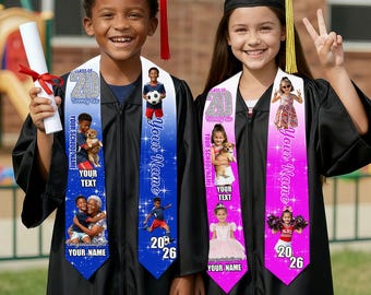 Estola de graduación infantil personalizada, banda de preescolar/jardín de infancia con foto personalizada, recuerdo de la clase de 2026