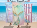 Mermaid Tail Custom Name Beach Towel, Mermaid Beach Towel for Kids Girls Women, Mermaid Party Favors, Personalized Bath Towel, Pool Towel