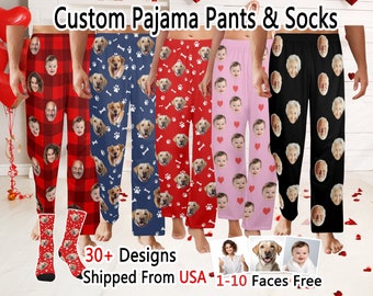 Personalized Christmas Pajama Pants, Custom Face Pajama Pants for Men Women, Matching Family Christmas Pajama Bottoms, Photo Pajama Pants