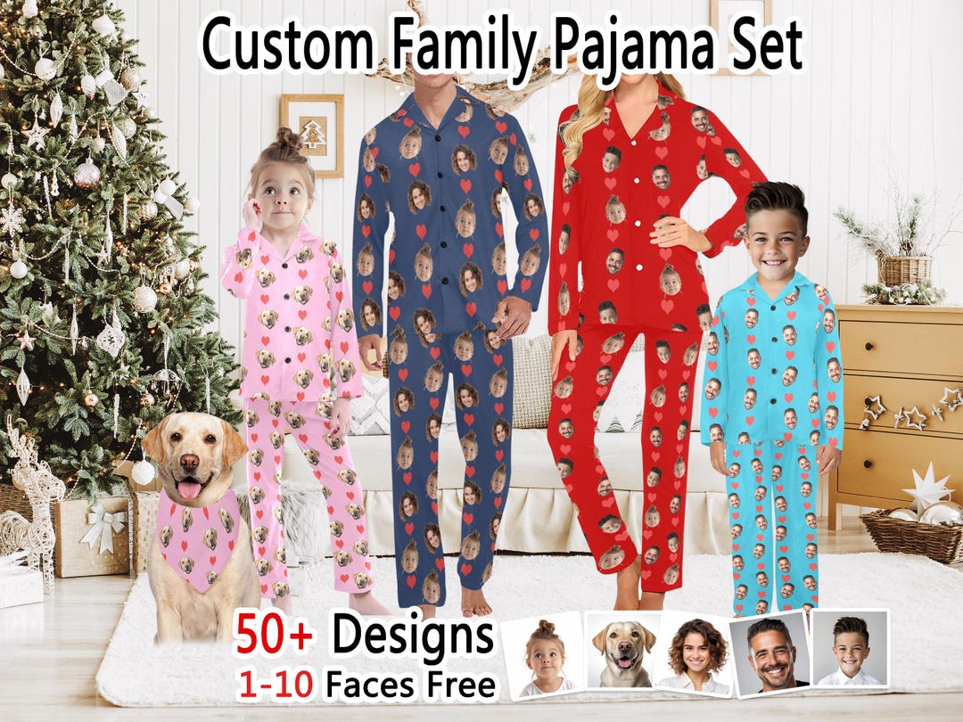 Custom Face Pajamas Set, Personalized Photo Long Sleeve Pajamas, Custom ...