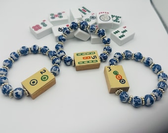 Blå och vit pärlstav Mahjong Armband Mah Jongg armband