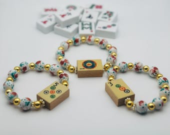 Pulsera de Mahjong de Porcelana Antigua con Peces Koi. Pulsera de Mahjong Única en su Tipo.