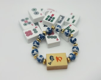 Blå och vit pärlstav Mahjong Armband Mah Jongg armband