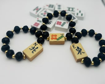 Black glass  Rondelle beaded Mahjong Bracelet