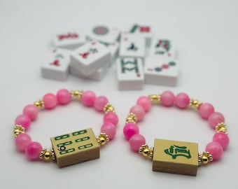 Pink Jade Mahjong Bracelet