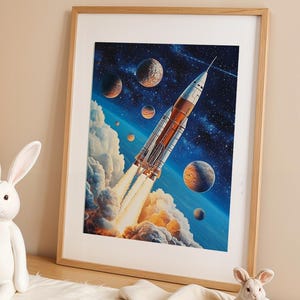 Láminas de cohetes espaciales para niños, viajes espaciales, arte de pared para guardería, arte de pared para niños, póster para habitación infantil, láminas para dormitorio infantil, póster para niños