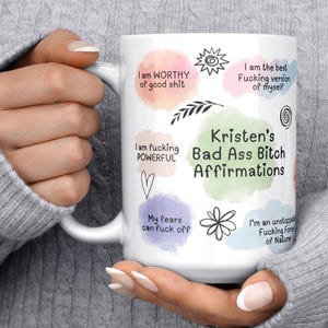 Personalized 15 oz Badass Bitch Self Love Mug Gift Idea for Her Daily Reminder Cup Mental Health Feminist Affirmations Bad Bitch Energy