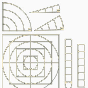 May include: A diagram showing different geometric shapes with measurements in inches. The shapes include a square, circles, and triangles. The diagram is drawn in black and white with a beige background.
