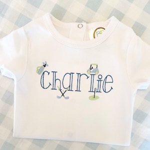 Golf Name Monogram Shirt, Toddler Boy Outfit, Bodysuit, Golf Bubble, Personalize