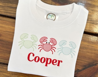 Crab Monogram Shirt. Embroidered Crab Outfit. Boy Embroidered Shirt. Toddler Boy Summer Outfit.
