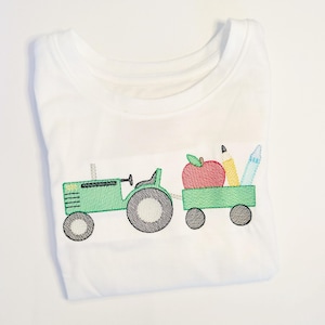 School Tractor Monogram Shirt. Embroidered Back to School Outfit. Embroidered Shirt. Toddler School Outfit.