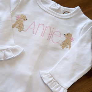 Girl Dog Monogram Shirt. Embroidered Bubble. Puppy Shirt. Toddler Girl Dog Outfit.