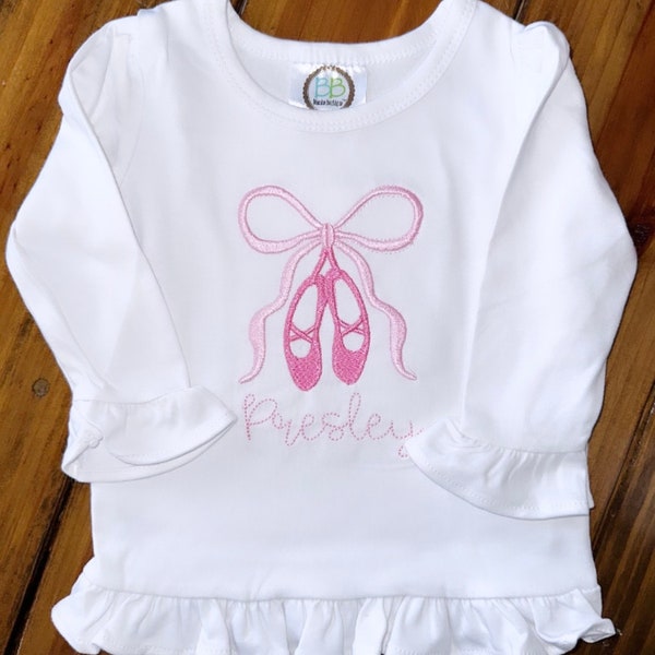 Ballet Slipper Embroidered Shirt, Toddler Outfit, Ballerina Monogram bodysuit, Girl Bubble, Personalize