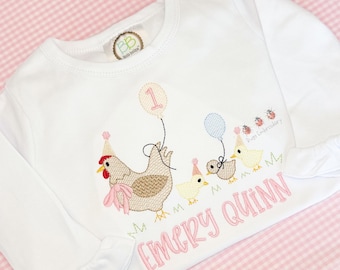 ONE Cute Chick First Birthday Shirt, Chicken  Birthday Outfit, Balloon bodysuit, Birthday Bubble, Personalize