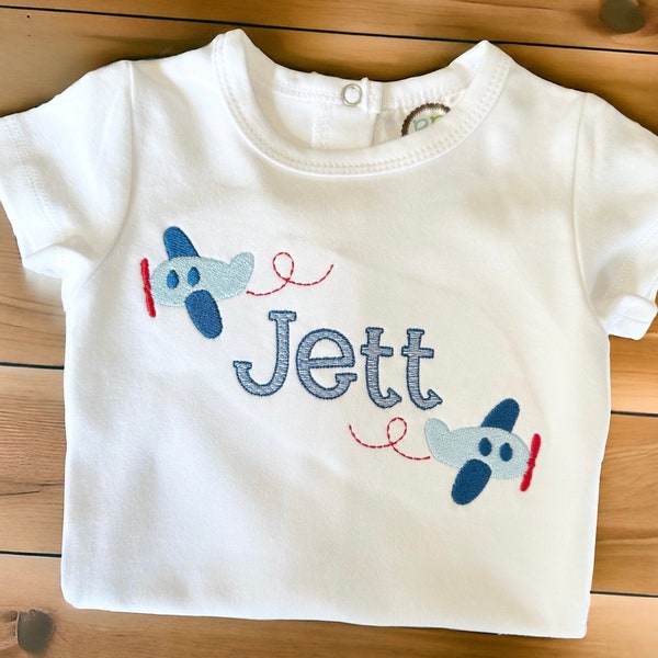 Airplane Monogram Shirt, Toddler Boy Outfit, Bodysuit, Airplane Bubble, Personalize