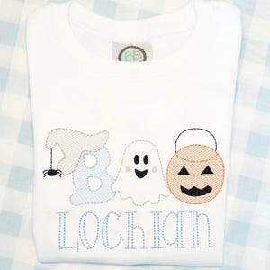 Halloween Boo Monogram Shirt, Toddler Outfit, Halloween bodysuit, Boo with ghost and pumpkin Bubble, Personalize