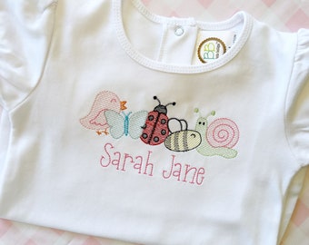 Spring Girl Bugs Monogram Shirt, Toddler Girl Outfit, Bug Bodysuit, Girl Monogram Bubble, Personalize
