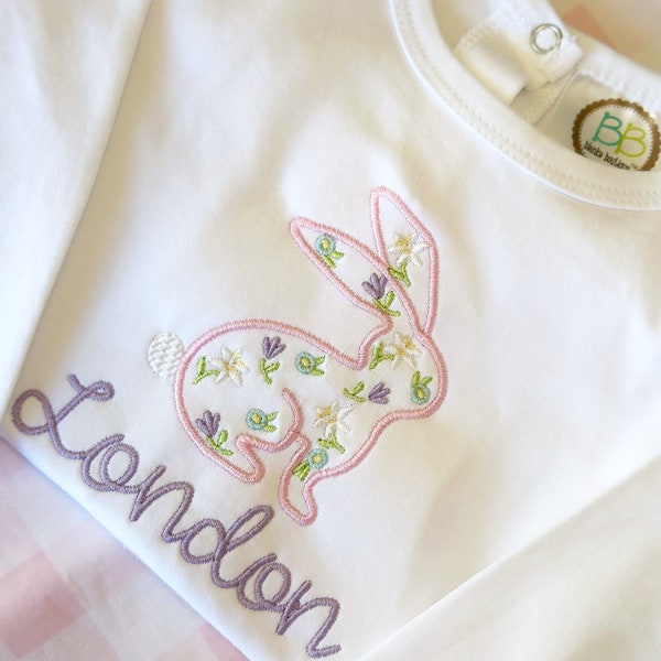 Easter Bunny Pretty Bunny Monogram Shirt. Embroidered Girl. Bunny Shirt. Toddler Girl Outfit.