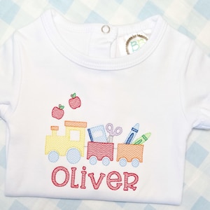 School Train Monogram Shirt. Embroidered Back to School Outfit. Embroidered Shirt. Toddler School Outfit.
