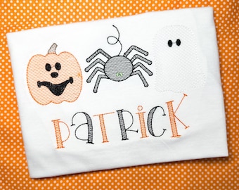 Embroidered Halloween Shirt, Ghost Pumpkin Spider Monogram, Toddler Outfit
