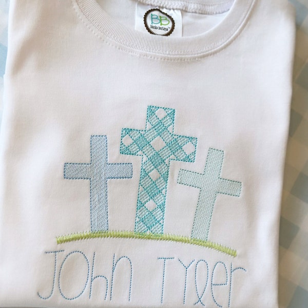 Boy Easter Cross Monogram Shirt. Embroidered Boy Outfit. Cross Easter Shirt. Toddler Boy Outfit.