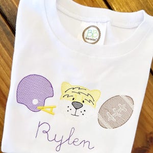 Tiger Football Monogram Shirt, Toddler Purple Gold Tigers Outfit, Football Bodysuit, Football Tiger Bubble, Personalize