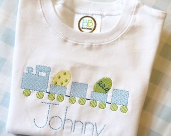 Boy Easter Bunny Train Monogram Shirt. Embroidered Boy Outfit. Bunny Shirt. Toddler Boy Train Outfit.