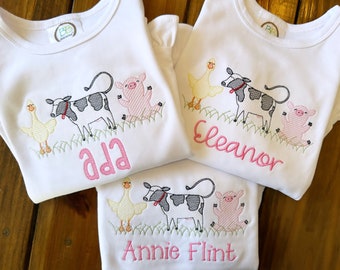 Embroidered  Farm Animals Shirt, Toddler Outfit, Farm Animals bodysuit, Farm Animals Bubble, Personalize