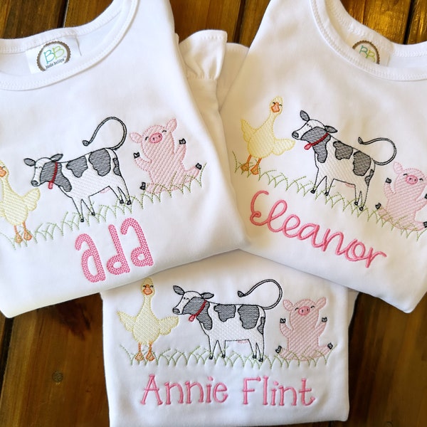 Embroidered  Farm Animals Shirt, Toddler Outfit, Farm Animals bodysuit, Farm Animals Bubble, Personalize