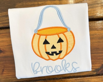 Jack o Lantern Pumpkin Halloween Monogram Embroidered Shirt, Toddler Halloween Outfit, Halloween Bubble, Personalize. Halloween Shirt.