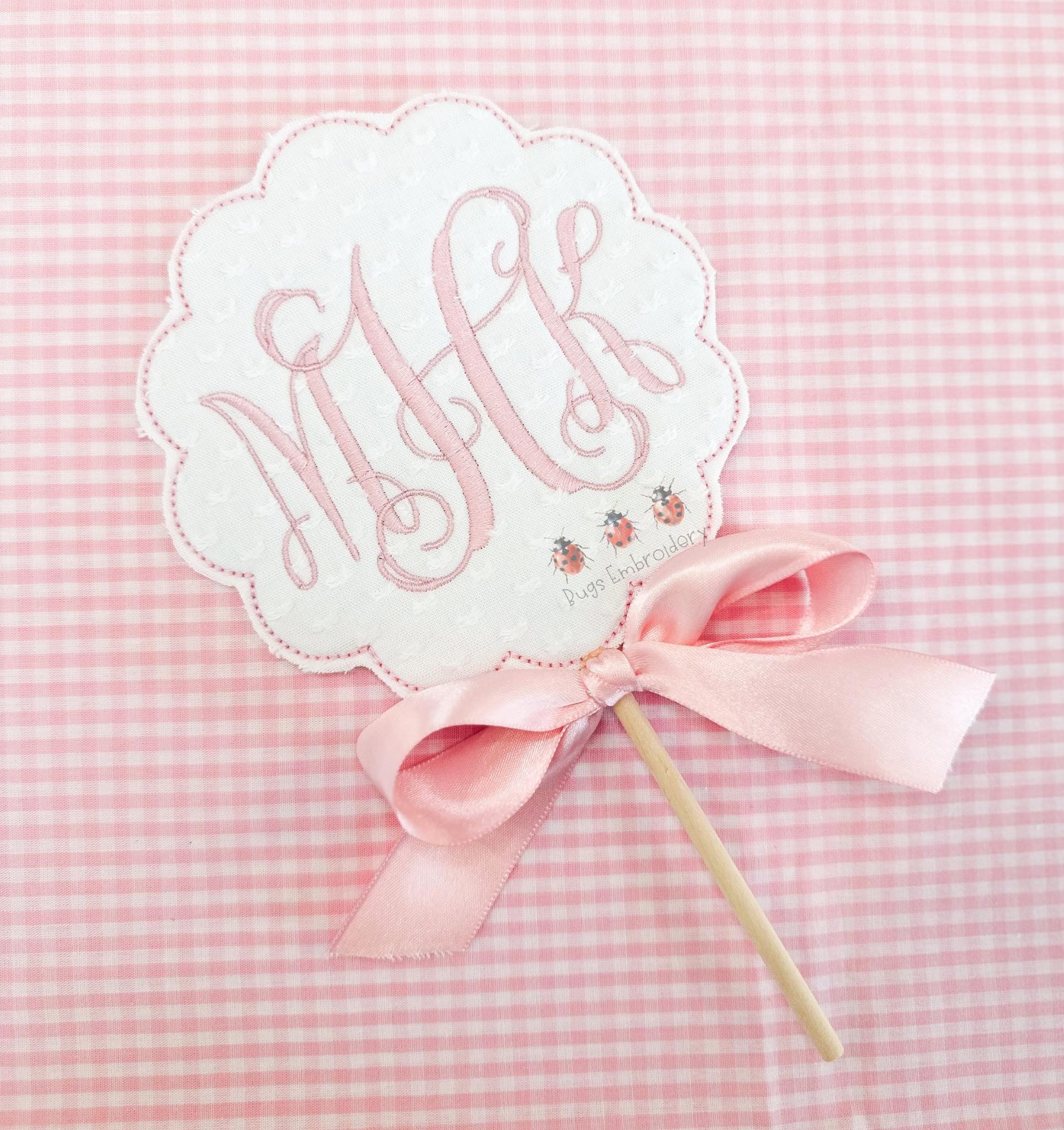 Personalized Baby Monogram Cake Topper | Embroidered Scalloped Cake ...