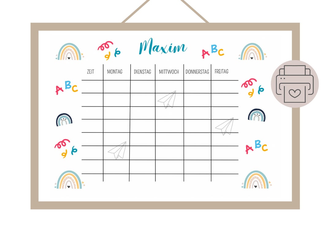 Personalized Printable Timetable for Kids School Enrollment Gift ...