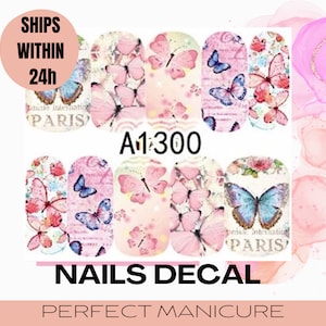 A1300 Water Transfer Watermark Designs Decal Sticker Stamping Manicure Nail Decoration Epoxy Resin Polymer Clay Cartoon Butterfly Colourful