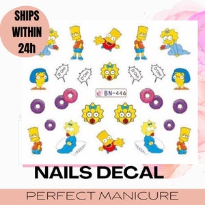BN-446 Transferencia de agua Marca de agua Calcomanía Estampado Manicura Uñas Resina epoxi Arcilla polimérica Acuarela Película de dibujos animados Los Simpson