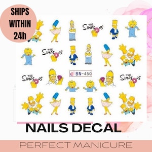 BN-450 Transferencia de agua Marca de agua Calcomanía Estampado Manicura Uñas Resina epoxi Arcilla polimérica Acuarela Película de dibujos animados Los Simpson