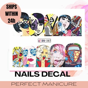 BN-387 Water Transfer Watermark Pretty Designs Art Decal Sticker Stamping Manicure Nail Decoration Epoxy Resin Cartoon Pop Art Woman