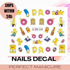 BN-448 Diseños de marca de agua de transferencia de agua Etiqueta adhesiva Estampado Manicura Decoración de uñas Resina epoxi Acuarela Película de dibujos animados Los Simpson