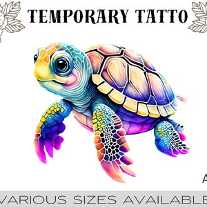 Tatuaje Temporal Tortuga Brillante Acuarela Impermeable Varios Tamaños AA95