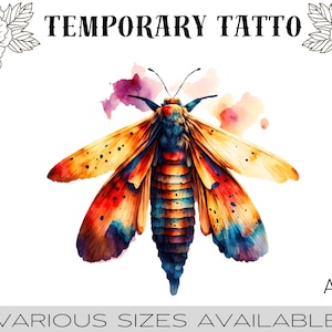 Tatuaje temporal polilla noche mariposa brillante acuarela impermeable varios tamaños AB09