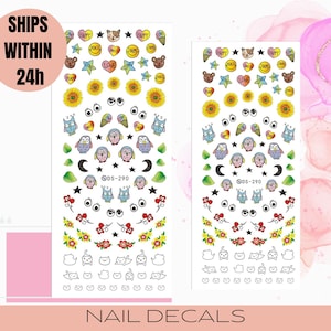 DS-290 Water Transfer Watermark Pretty Design Decal Sticker Stamping Manicure Nail Epoxy Resin Polymer Clay Owl Cartoon Cat Flower Smile
