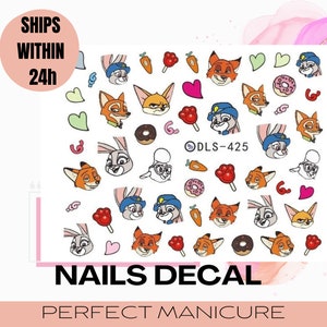 DLS-425 Water Transfer Watermark Pretty Design Art Decal Sticker Stamping Manicure Nail Decoration Epoxy Resin Cartoon Zootopia Fox