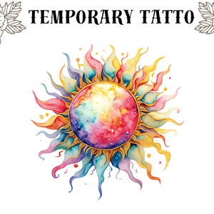 Tatuaje Temporal Sol Acuarela Colorido Impermeable Varios Tamaños AA15