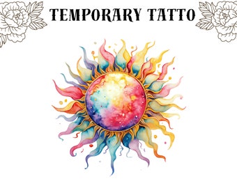 Temporary Tattoo Sun Watercolor Colorful Waterproof Various Sizes AA15
